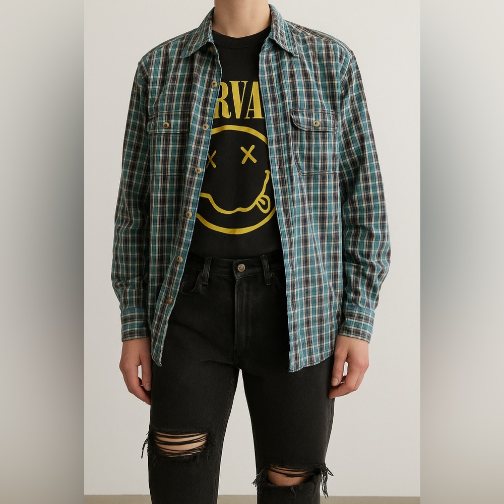 90s Grunge Plaid Shirt Colt Cotton Button Down Flannel Style Large L